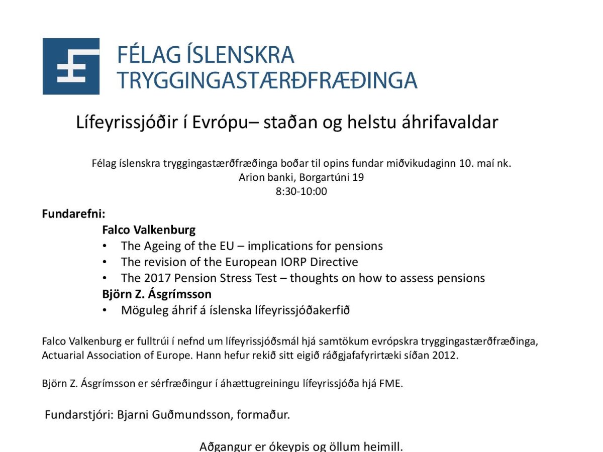 Félag tryggingastærðfræðinga heldur opinn fund með Falco Valkenburg